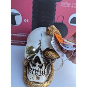 Happy Halloween Light Up 6" Skull‎ With Gold Snake Tabletop Decor Gothic